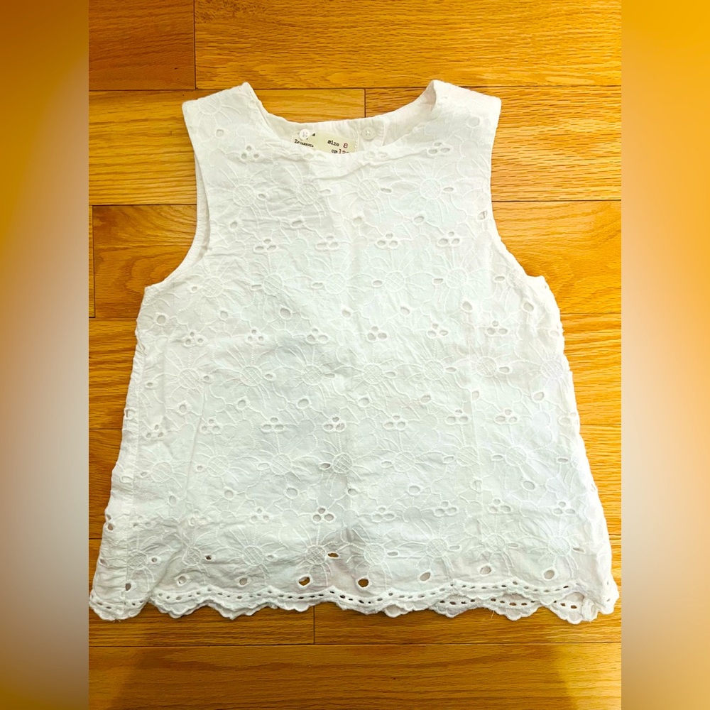 Zara White Eyelet Sleeveless Top kids size 8